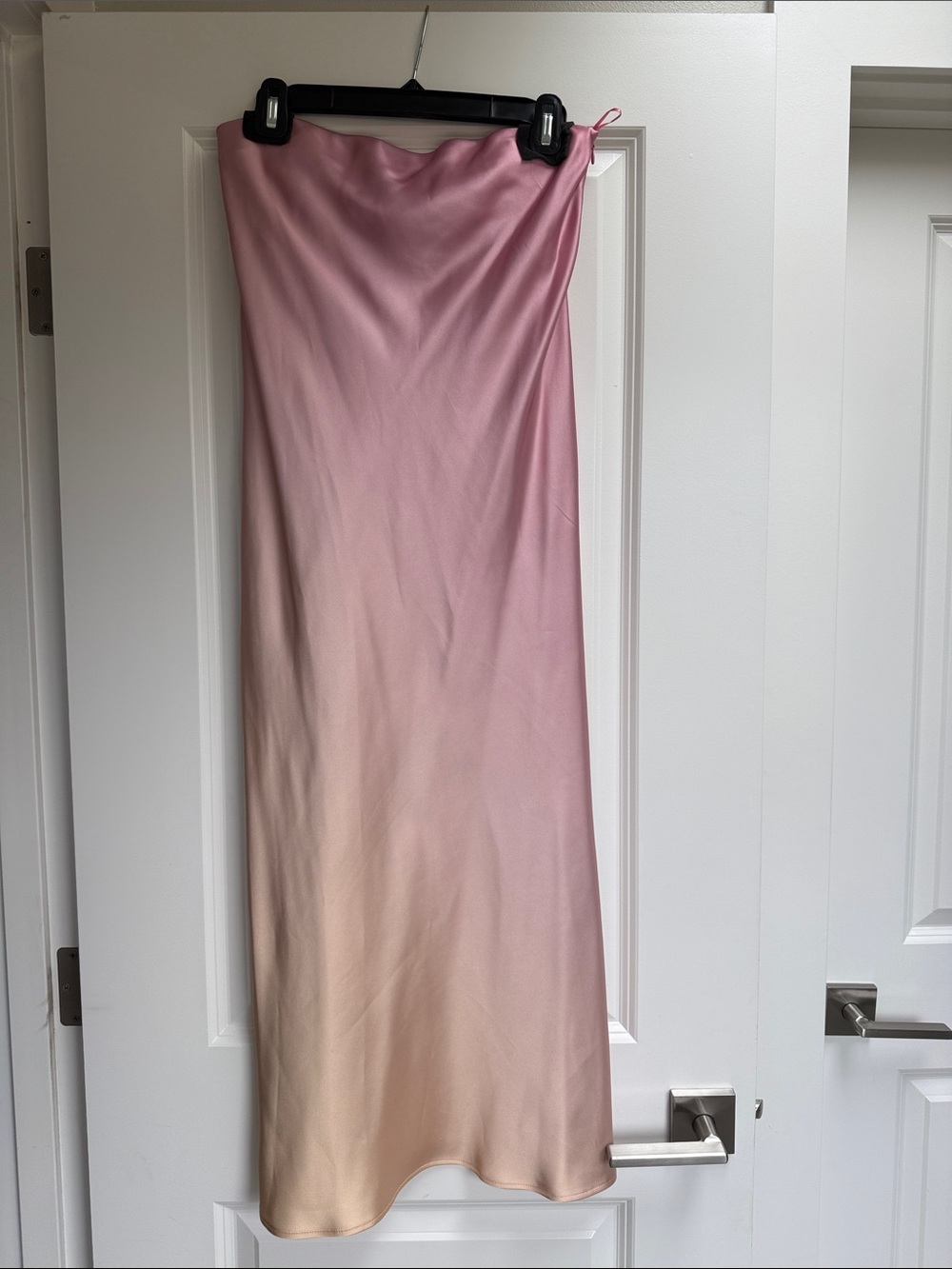 Zara Strapless Ombre Pink to Cream Satin Midi Dress